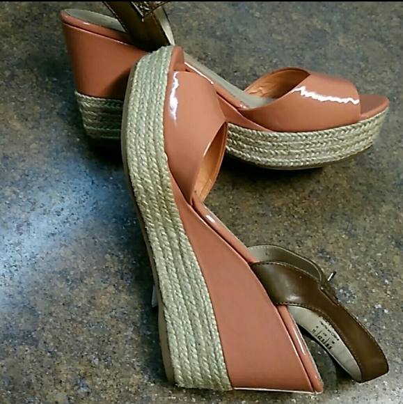 Aldo Shoes - Aldo Patent Leather Espadrille Peeptoe Wedge